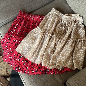 2 Leopard Printing Drawstring Mini Skirts